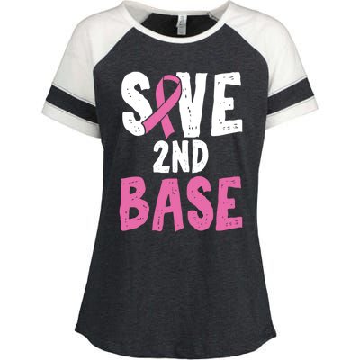 Funny Breast Cancer Awareness Month Save Second 2nd Base Gift Enza Ladies Jersey Colorblock Tee