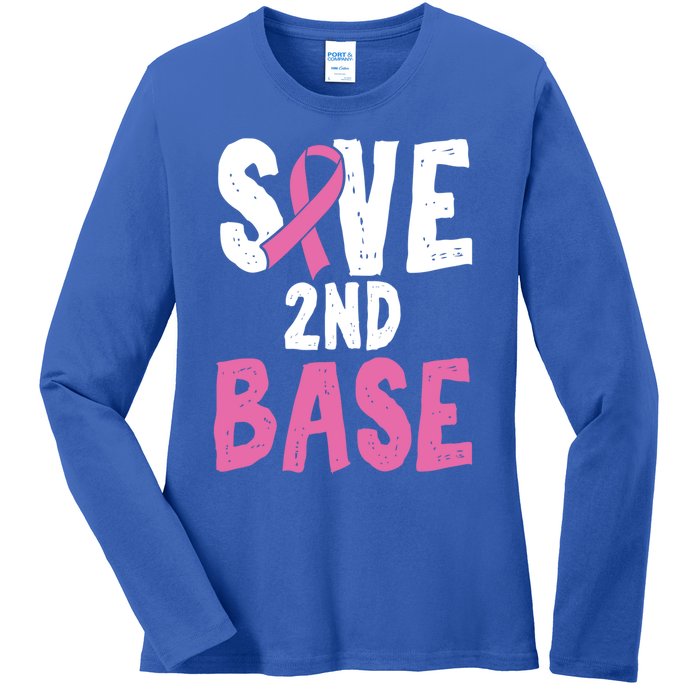 Funny Breast Cancer Awareness Month Save Second 2nd Base Gift Ladies Long Sleeve Shirt