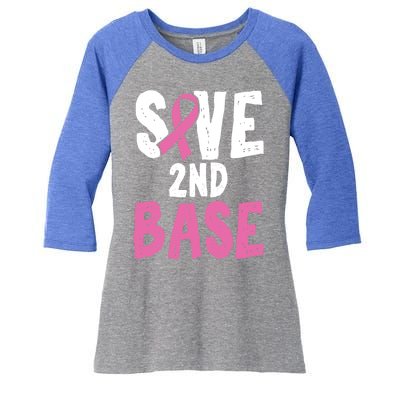 Funny Breast Cancer Awareness Month Save Second 2nd Base Gift Women's Tri-Blend 3/4-Sleeve Raglan Shirt