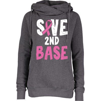 Funny Breast Cancer Awareness Month Save Second 2nd Base Gift Womens Funnel Neck Pullover Hood