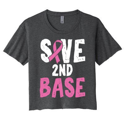 Funny Breast Cancer Awareness Month Save Second 2nd Base Gift Women's Crop Top Tee