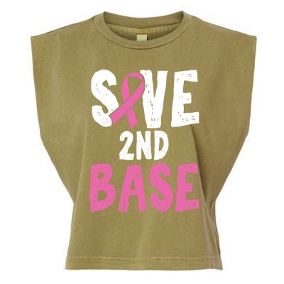 Funny Breast Cancer Awareness Month Save Second 2nd Base Gift Garment-Dyed Women's Muscle Tee