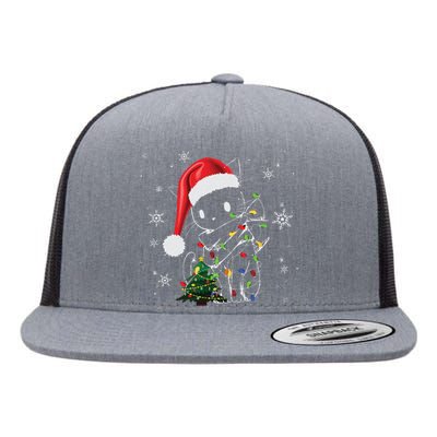 Funny Black Cat Christmas Lights Santa Hat Xmas Flat Bill Trucker Hat