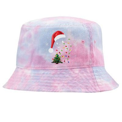 Funny Black Cat Christmas Lights Santa Hat Xmas Tie-Dyed Bucket Hat