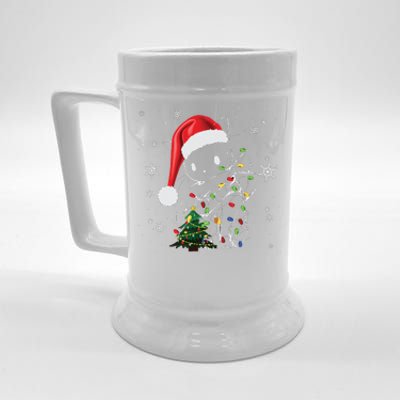 Funny Black Cat Christmas Lights Santa Hat Xmas Beer Stein