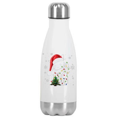 Funny Black Cat Christmas Lights Santa Hat Xmas Stainless Steel Insulated Water Bottle