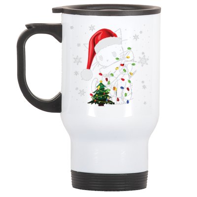 Funny Black Cat Christmas Lights Santa Hat Xmas Stainless Steel Travel Mug