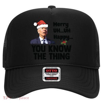Funny Biden Christmas Confused Biden Santa Hat High Crown Mesh Back Trucker Hat