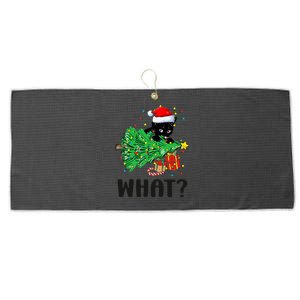 Funny Black Cat Gift Pushing Christmas Tree Over Cat What  Large Microfiber Waffle Golf Towel