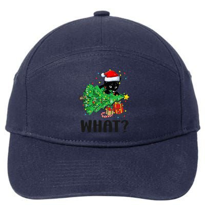 Funny Black Cat Gift Pushing Christmas Tree Over Cat What  7-Panel Snapback Hat