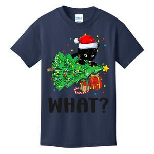 Funny Black Cat Gift Pushing Christmas Tree Over Cat What  Kids T-Shirt