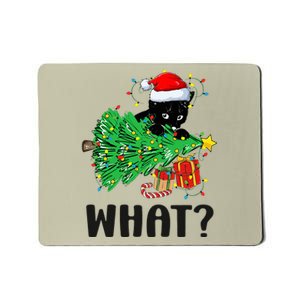 Funny Black Cat Gift Pushing Christmas Tree Over Cat What  Mousepad