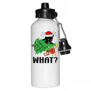 Funny Black Cat Gift Pushing Christmas Tree Over Cat What  Aluminum Water Bottle