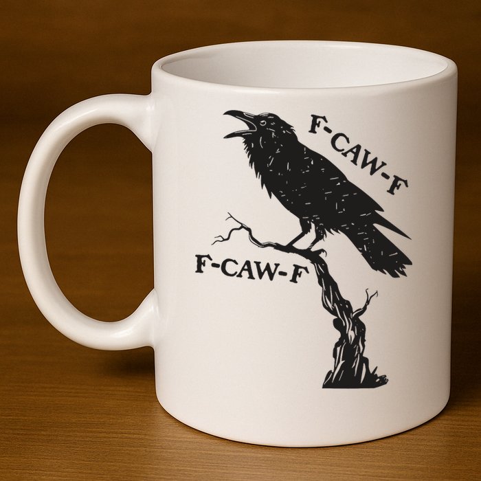 F-Caw-F Black Crow Pun Funny Bird Cawing Grunge 11oz C Handle Ceramic Mug