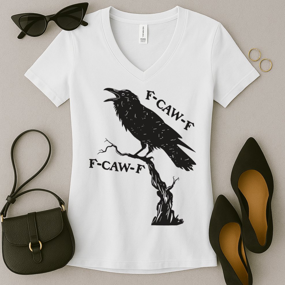 F-Caw-F Black Crow Pun Funny Bird Cawing Grunge Women's V-Neck T-Shirt