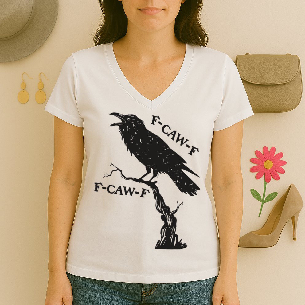 F-Caw-F Black Crow Pun Funny Bird Cawing Grunge Women's V-Neck T-Shirt