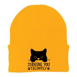 Funny Black Cat Judging You Silently Sarcastic Cat Mom Cute Gift Knit Cap Winter Beanie