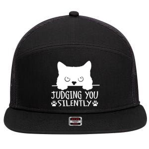 Funny Black Cat Judging You Silently Sarcastic Cat Mom Cute Gift 7 Panel Mesh Trucker Snapback Hat