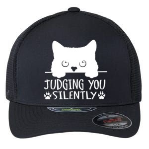 Funny Black Cat Judging You Silently Sarcastic Cat Mom Cute Gift Flexfit Unipanel Trucker Cap