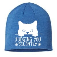 Funny Black Cat Judging You Silently Sarcastic Cat Mom Cute Gift Sustainable Beanie