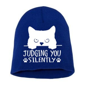 Funny Black Cat Judging You Silently Sarcastic Cat Mom Cute Gift Short Acrylic Beanie