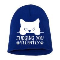 Funny Black Cat Judging You Silently Sarcastic Cat Mom Cute Gift Short Acrylic Beanie