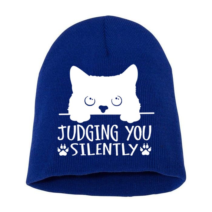 Funny Black Cat Judging You Silently Sarcastic Cat Mom Cute Gift Short Acrylic Beanie