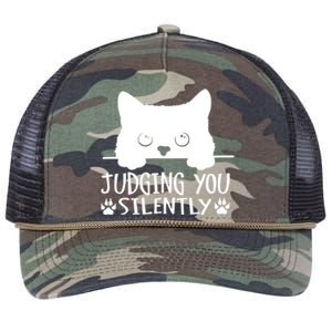 Funny Black Cat Judging You Silently Sarcastic Cat Mom Cute Gift Retro Rope Trucker Hat Cap