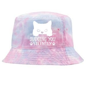 Funny Black Cat Judging You Silently Sarcastic Cat Mom Cute Gift Tie-Dyed Bucket Hat