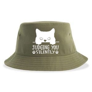 Funny Black Cat Judging You Silently Sarcastic Cat Mom Cute Gift Sustainable Bucket Hat