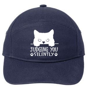 Funny Black Cat Judging You Silently Sarcastic Cat Mom Cute Gift 7-Panel Snapback Hat