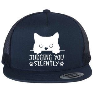 Funny Black Cat Judging You Silently Sarcastic Cat Mom Cute Gift Flat Bill Trucker Hat