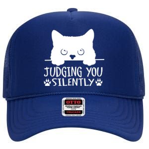 Funny Black Cat Judging You Silently Sarcastic Cat Mom Cute Gift High Crown Mesh Back Trucker Hat