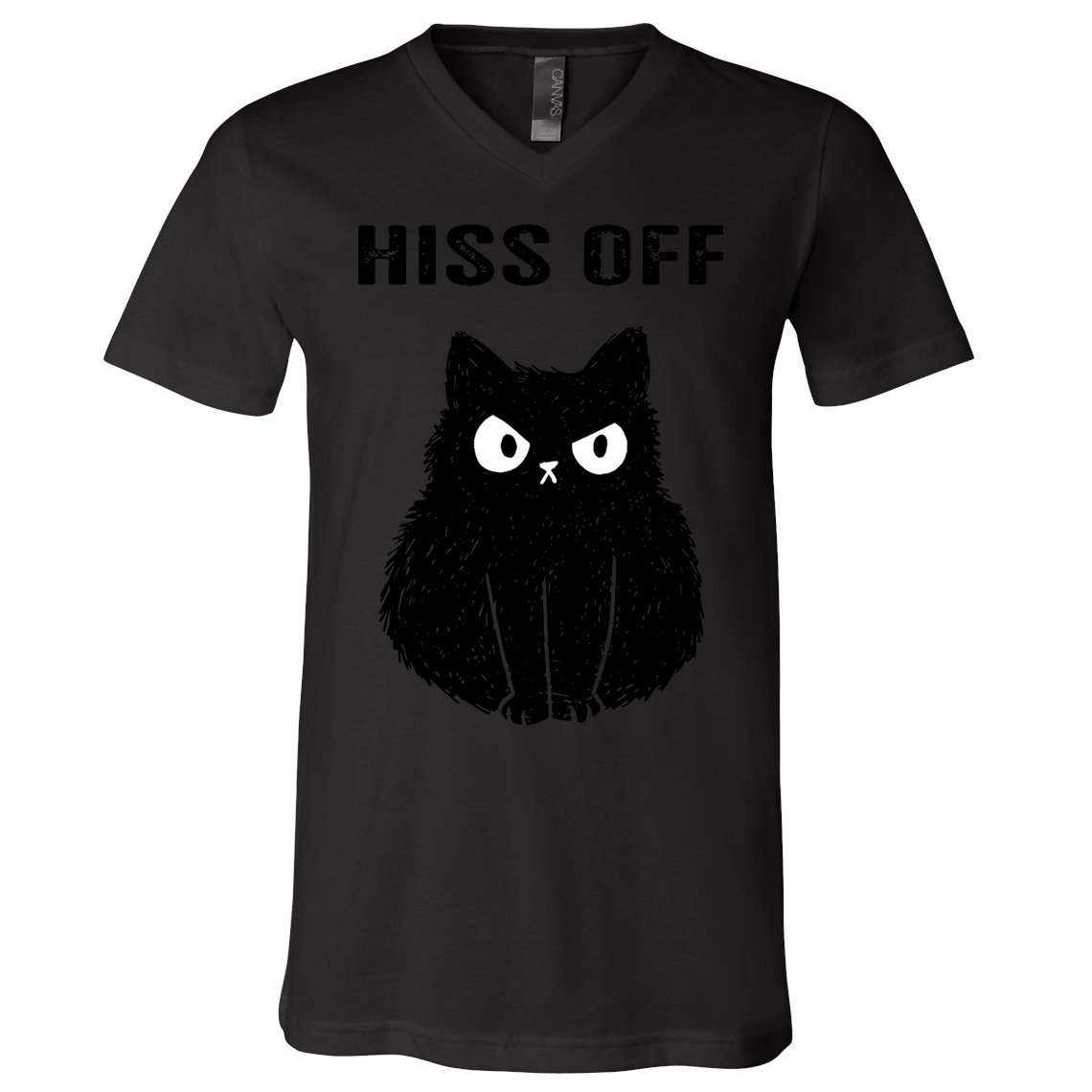 Funny Black Cat Hiss Off Meow Cat V-Neck T-Shirt