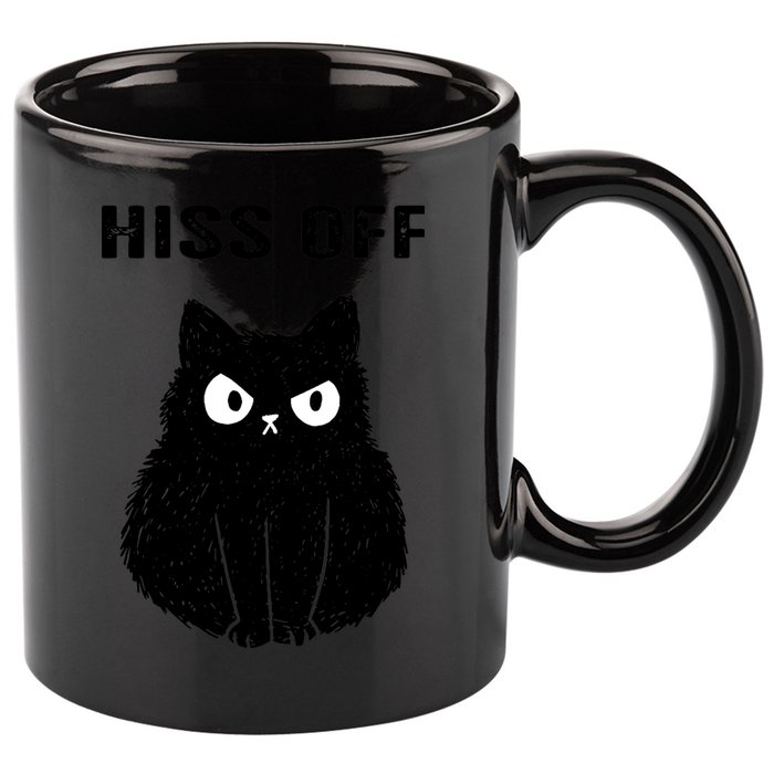 Funny Black Cat Hiss Off Meow Cat 11oz C Handle Ceramic Mug