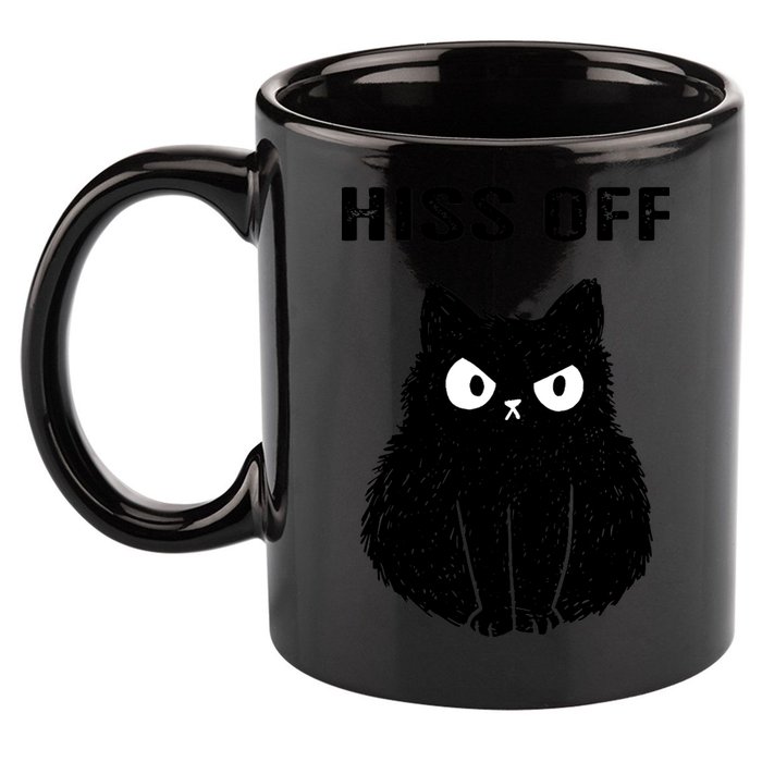 Funny Black Cat Hiss Off Meow Cat 11oz C Handle Ceramic Mug