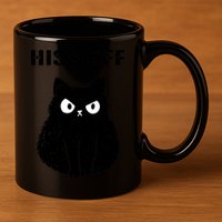 Funny Black Cat Hiss Off Meow Cat 11oz C Handle Ceramic Mug
