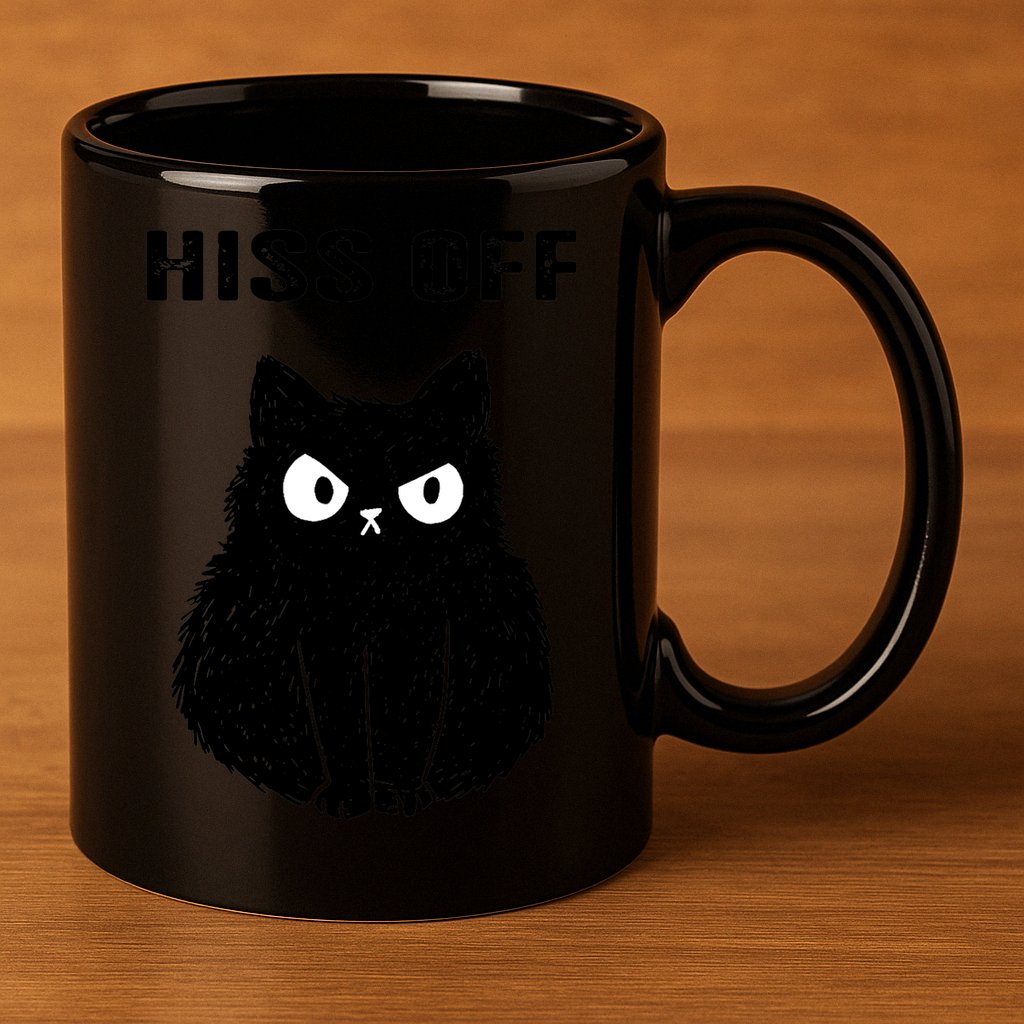 Funny Black Cat Hiss Off Meow Cat 11oz C Handle Ceramic Mug