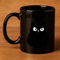 Funny Black Cat Hiss Off Meow Cat 11oz C Handle Ceramic Mug