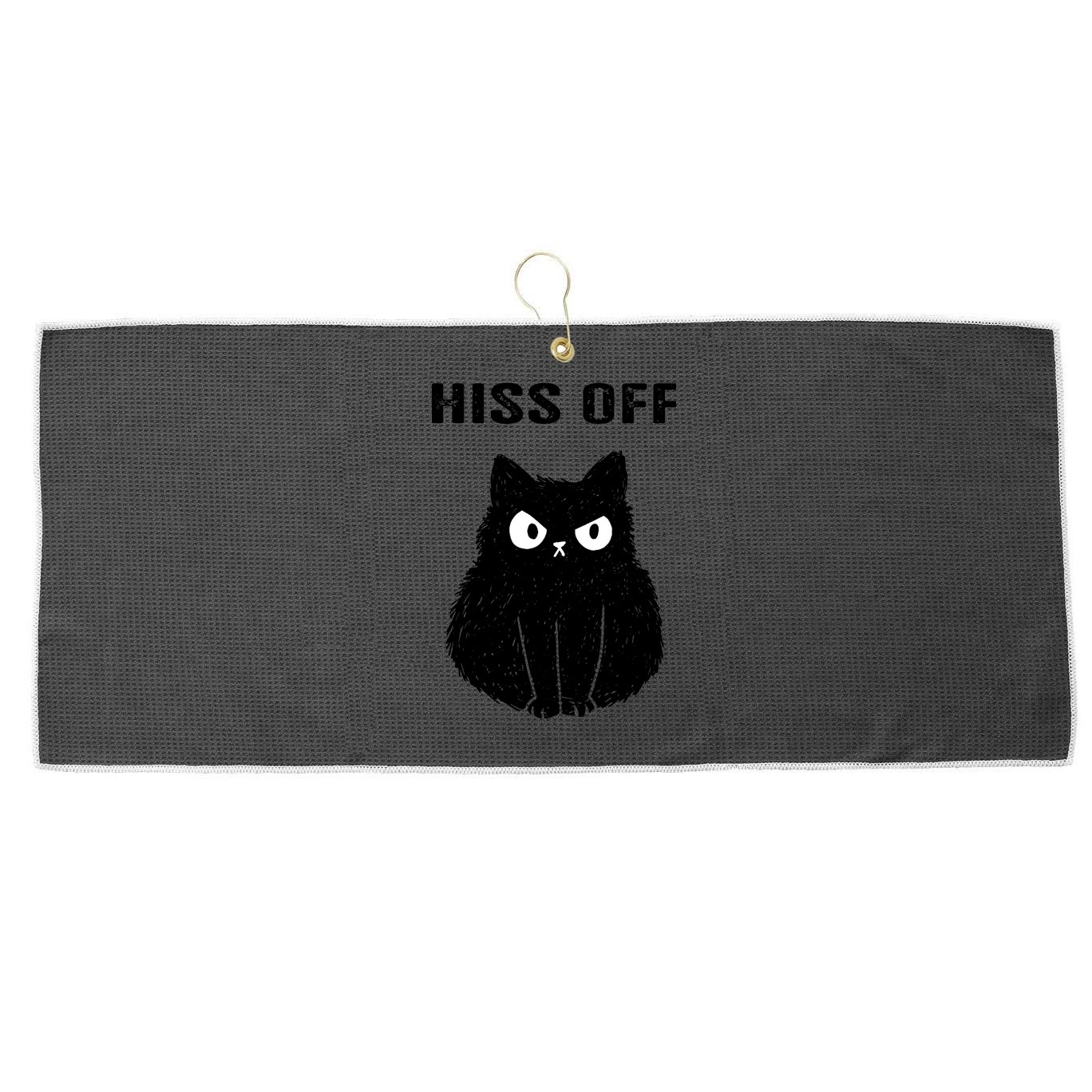 Funny Black Cat Hiss Off Meow Cat Large Microfiber Waffle Golf Towel