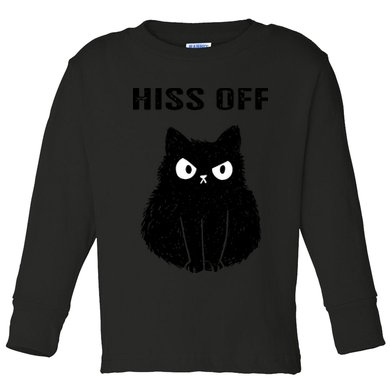 Funny Black Cat Hiss Off Meow Cat Toddler Long Sleeve Shirt