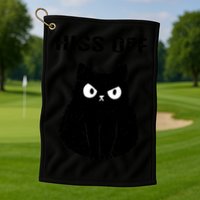 Funny Black Cat Hiss Off Meow Cat Golf Towel