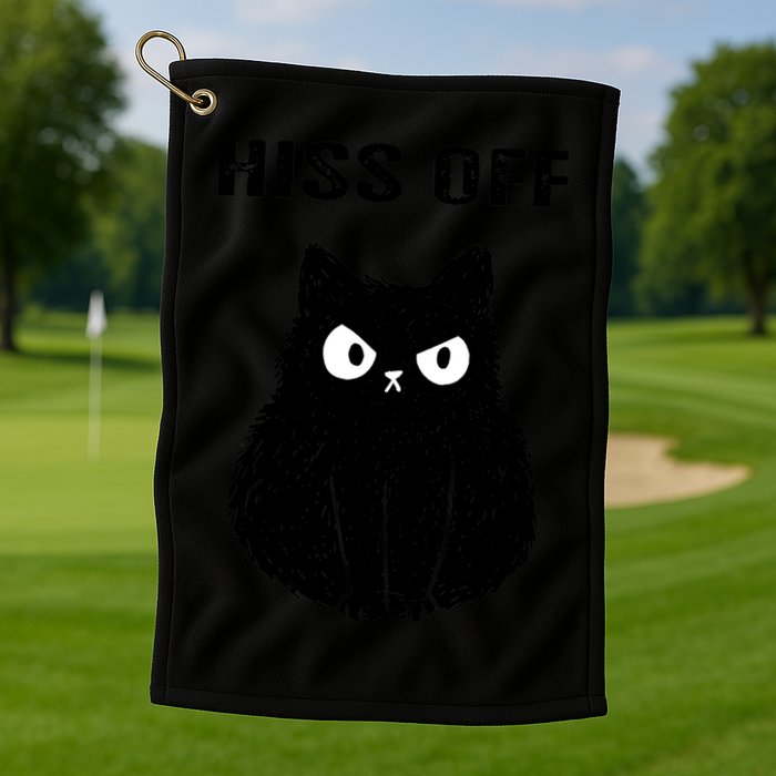 Funny Black Cat Hiss Off Meow Cat Golf Towel