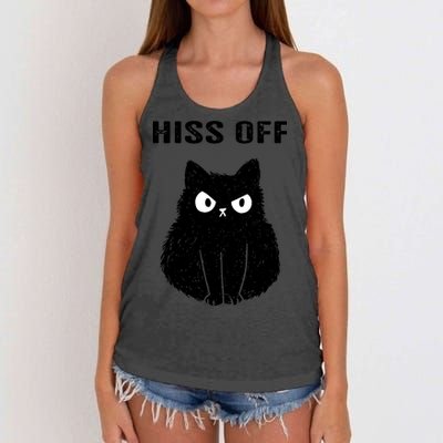 Funny Black Cat Hiss Off Meow Cat Women's Knotted Racerback Tank