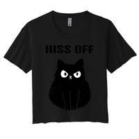 Funny Black Cat Hiss Off Meow Cat Women's Crop Top Tee
