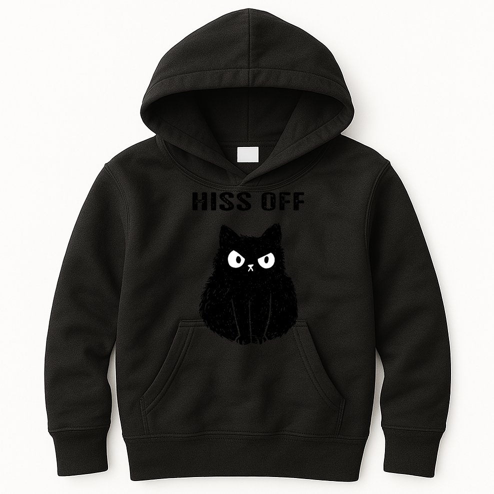 Funny Black Cat Hiss Off Meow Cat Kids Hoodie