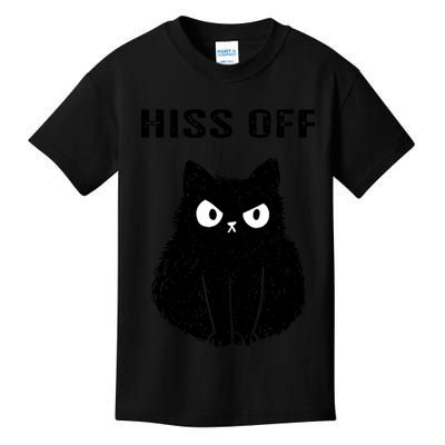 Funny Black Cat Hiss Off Meow Cat Kids T-Shirt