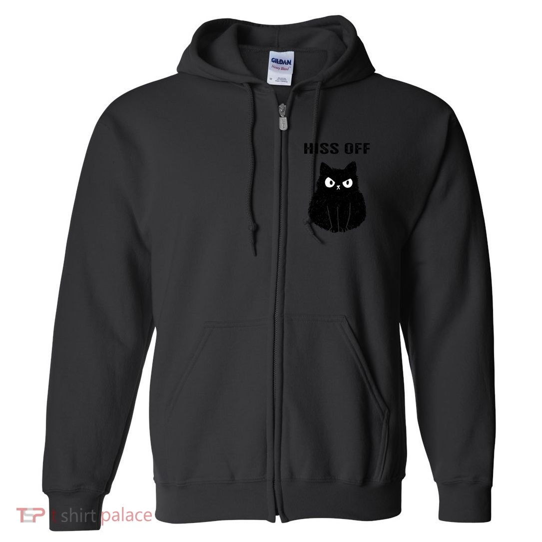 Funny Black Cat Hiss Off Meow Cat Full Zip Hoodie