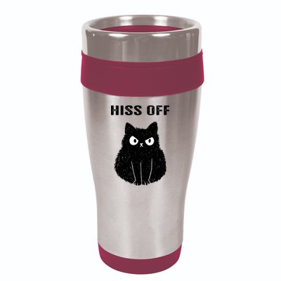 Funny Black Cat Hiss Off Meow Cat 16oz Travel Tumbler