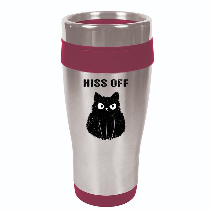 Funny Black Cat Hiss Off Meow Cat 16oz Travel Tumbler